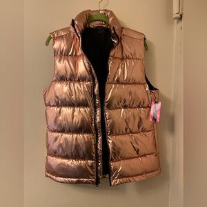 Material Girl Active Metallic Rose Gold Puffer Vest NWT